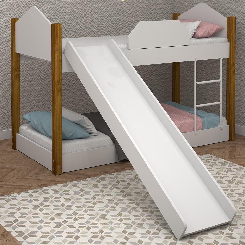 Beliche Infantil Soft Branco E Mel Com Colchões E Escorregador - 1