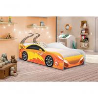 Cama Carro Menino Laranja Solteiro Com Colchão - 4