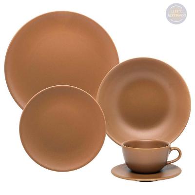 Aparelho de Jantar Unni Avelã 30 Peças Cerâmica Acetinada Marrom Oxford