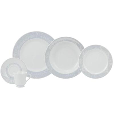 Aparelho de Jantar Arabesco 30 Peças Porcelana Efeito Madrepérola Branco e Prata Schmidt