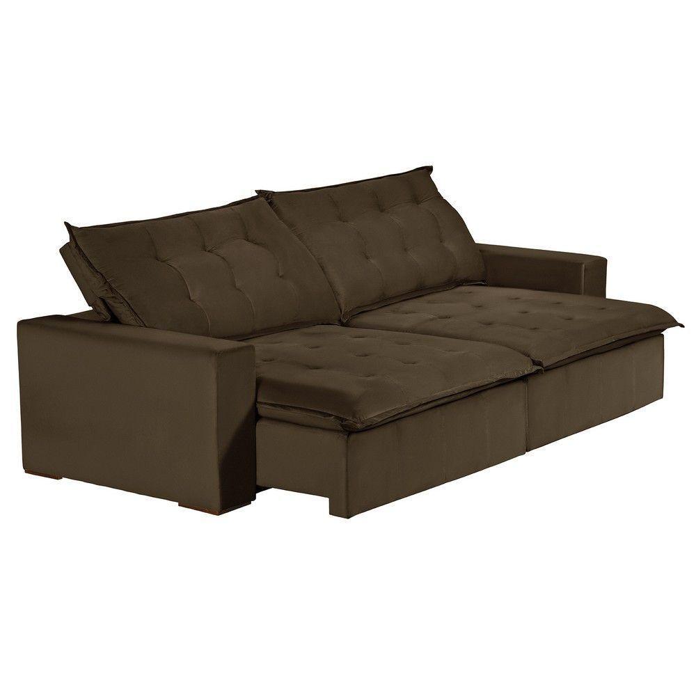 Sofá 4 Lugares Com Molas Retrátil E Reclinável Marrom - 2