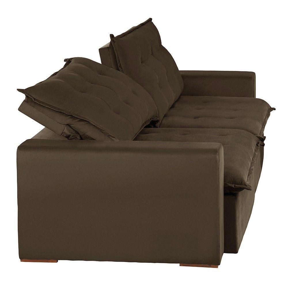 Sofá 4 Lugares Com Molas Retrátil E Reclinável Marrom - 3