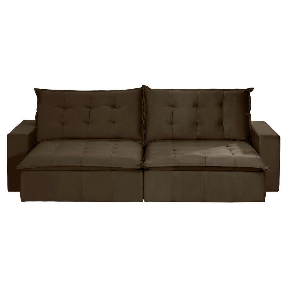 Sofá 4 Lugares Com Molas Retrátil E Reclinável Marrom - 10