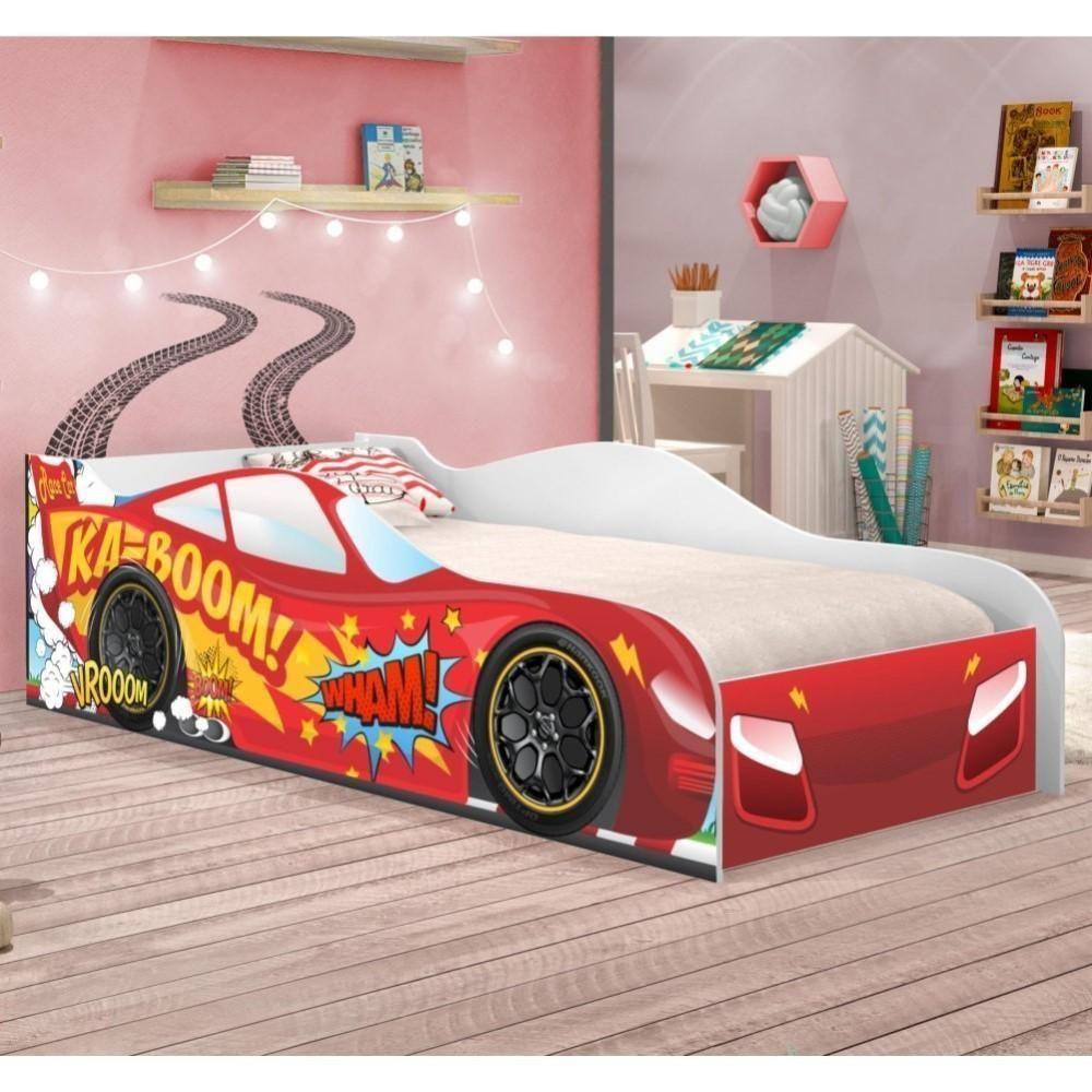 Cama Carro Kaboom Vermelho Solteiro Com Colchão - 1