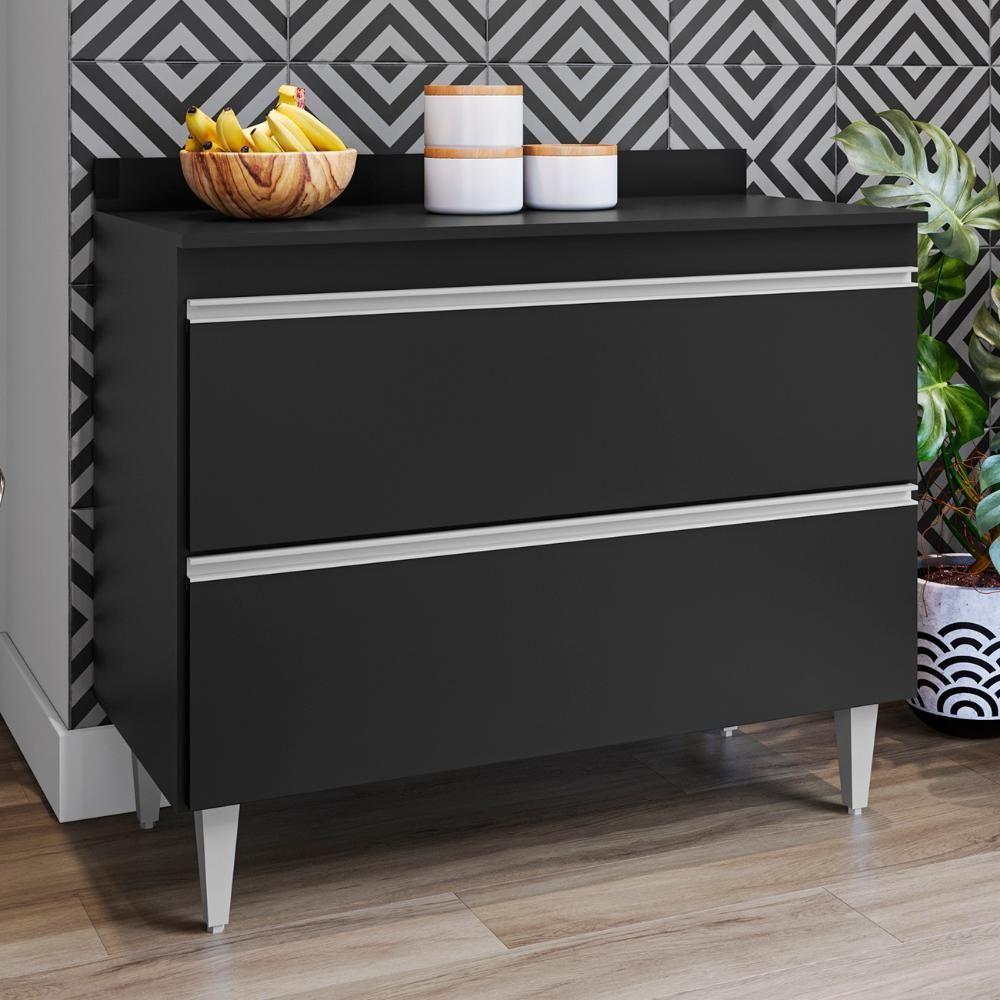 Balcão De Cozinha Com Tampo 100cm 2 Portas Julia M24 Preto - Mpozenato - 2