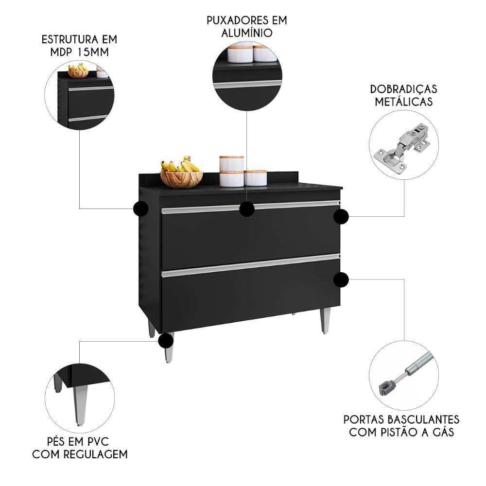 Balcão De Cozinha Com Tampo 100cm 2 Portas Julia M24 Preto - Mpozenato - 3