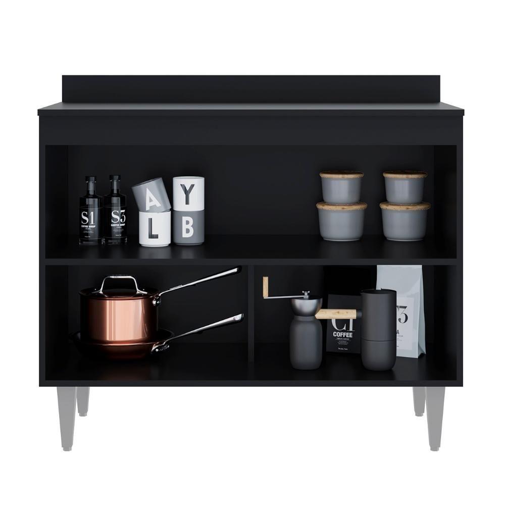 Balcão De Cozinha Com Tampo 100cm 2 Portas Julia M24 Preto - Mpozenato - 5