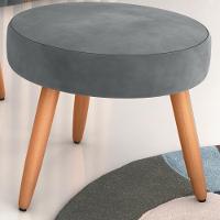 Puff Redondo Para Sala Sueli Veludo Cinza - 1