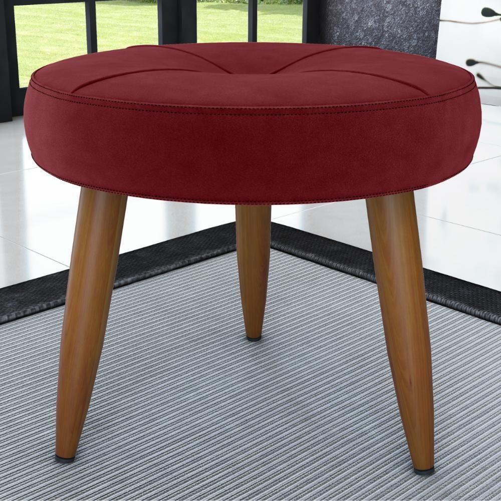 Puff Redondo Para Sala Davi Veludo Vinho - 1