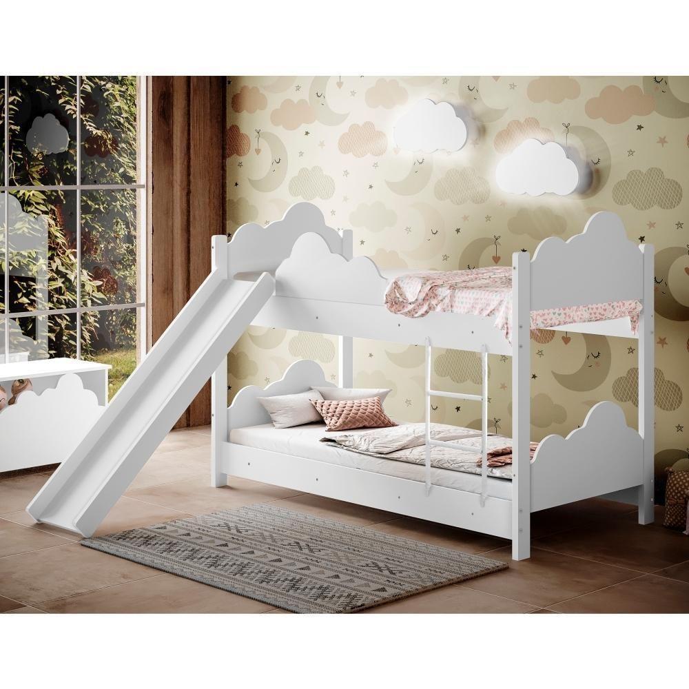 Beliche Ayla Branco Com Escorregador Colchões E 2 Luminárias Sonhos De Luz - 1