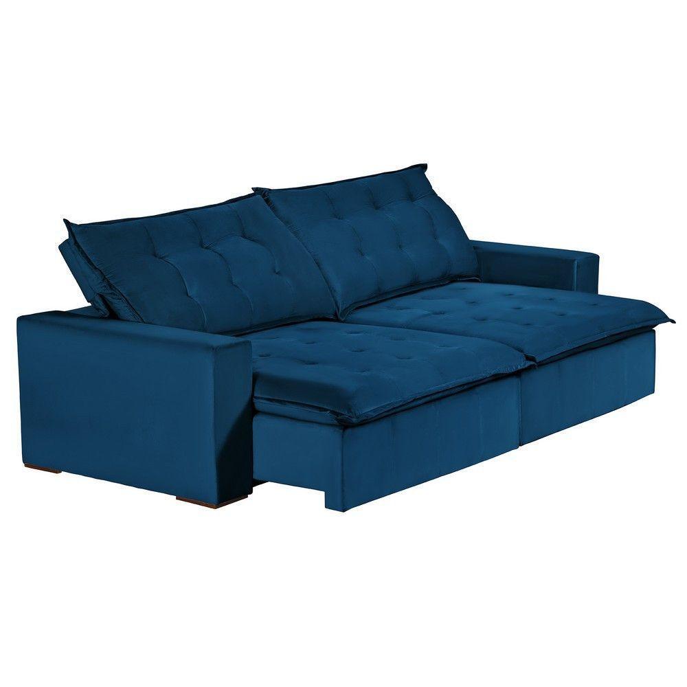 Sofá 4 Lugares 2,30 Mt Com Molas Retrátil E Reclinável Azul - 3