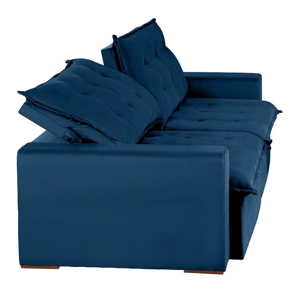 Sofá 4 Lugares 2,30 Mt Com Molas Retrátil E Reclinável Azul - 4