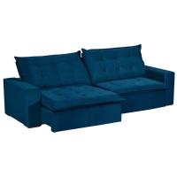 Sofá 4 Lugares 2,30 Mt Com Molas Retrátil E Reclinável Azul - 5