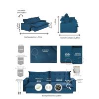 Sofá 4 Lugares 2,30 Mt Com Molas Retrátil E Reclinável Azul - 9