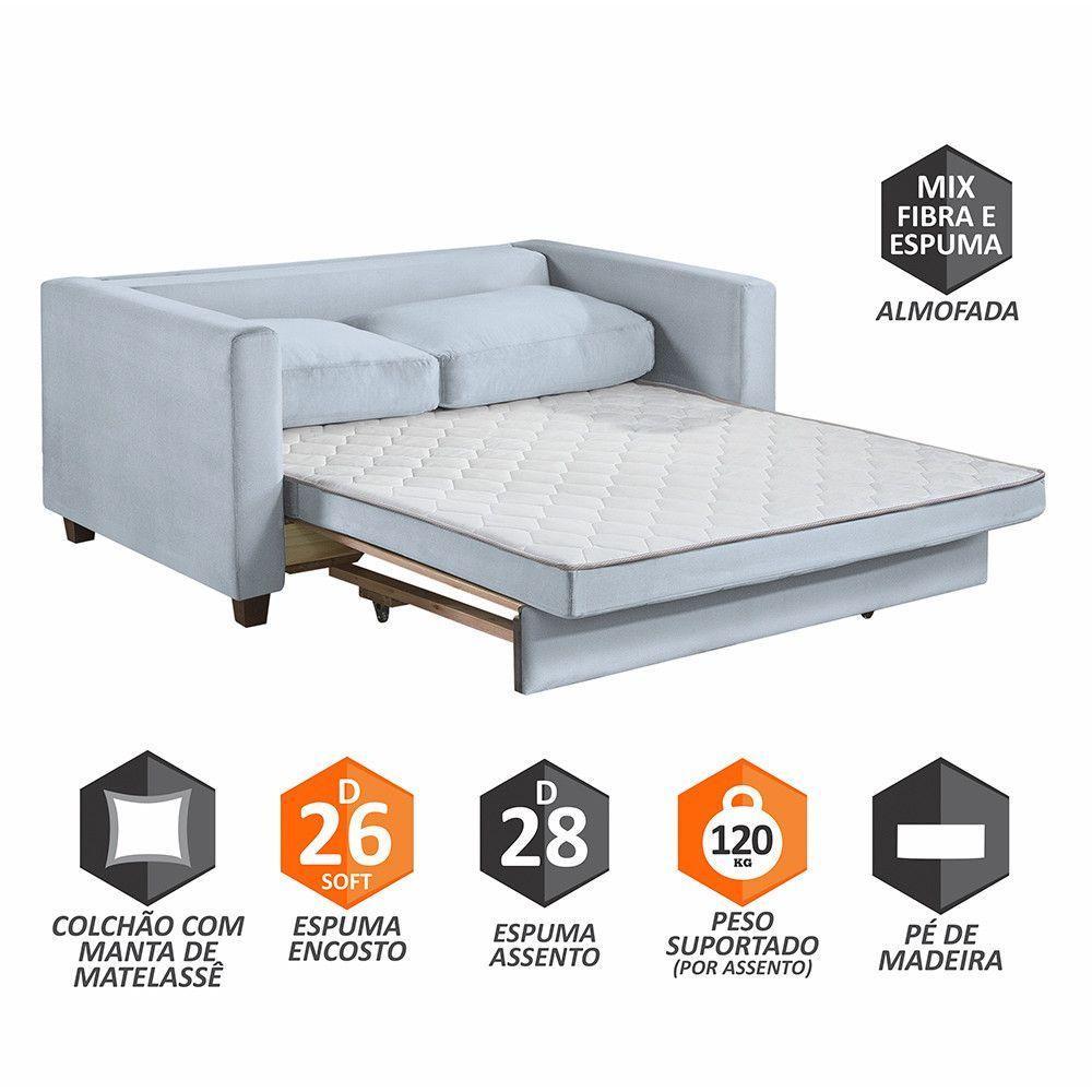 Sofá Cama 2 Lugares 150 Casal Veludo Paris Cinza C/ Castanho - 3