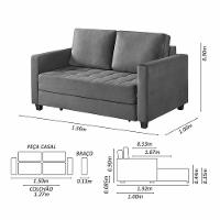 Sofá Cama 2 Lugares 150 Casal Veludo Paris Cinza C/ Castanho - 4