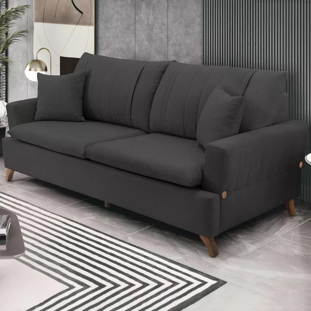 Sofa 3 Lugares 180 Cm Eron Linho Grafite Vazzano Grafite - 1