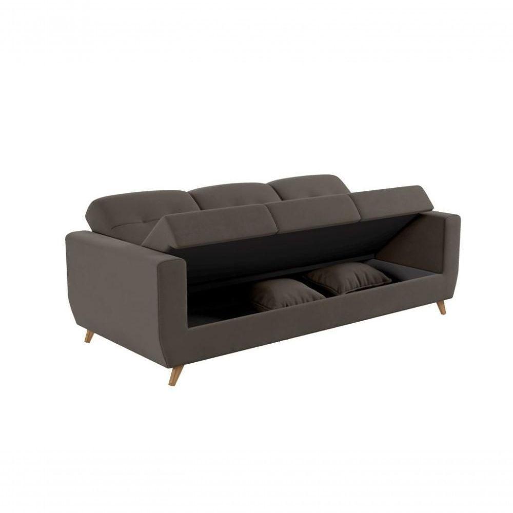 Sofá Cama Casal Reclinável Com Baú Pamela - Veludo Chumbo - 4