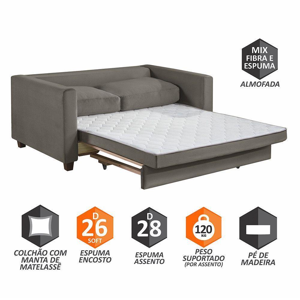 Sofá Cama 2 Lugares 150 Casal Veludo Paris Prata C/ Castanho - 3