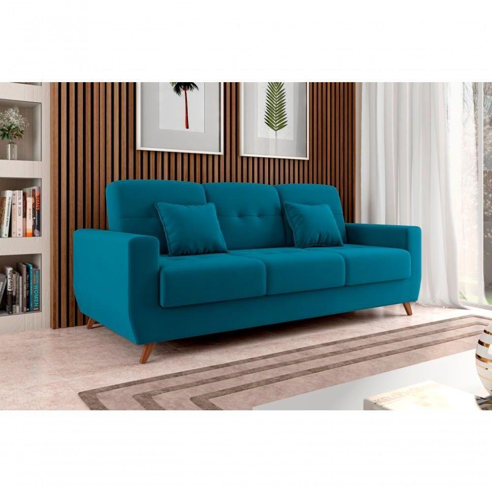 Sofá Cama Casal Reclinável Com Baú Pamela - Turkey Petroleo - 2