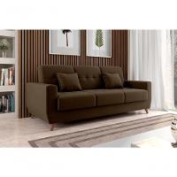 Sofá Cama Casal Reclinável Com Baú Pamela - Veludo Marrom Escuro - 2