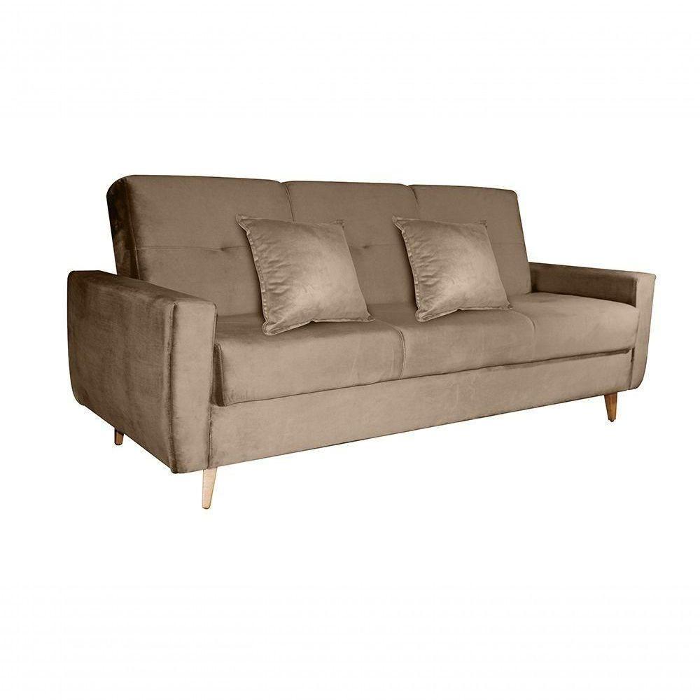 Sofá Cama Casal Reclinável Com Baú Pamela - Veludo Marrom Claro - 1