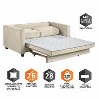 Sofá Cama Marcelle 2 Lugares Casal Veludo Paris Pés De Madeira Talento Móveis Bege Claro - 3