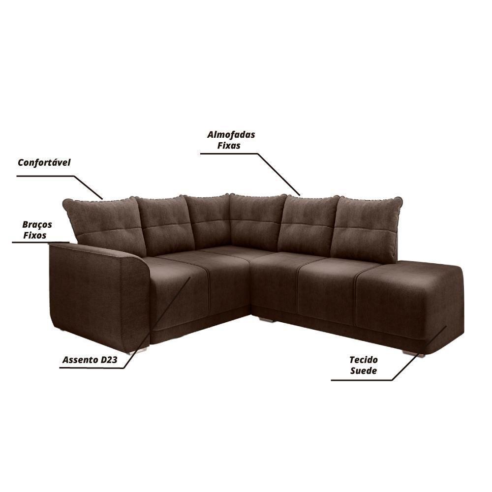 Sofá De Canto Marrocos Marrom Suede Liso Marrom - 7