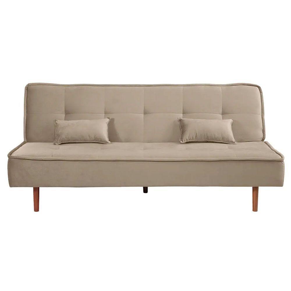 Sofá Cama Silver 3 Lugares Reclinável Suede 192cm Bege - 1