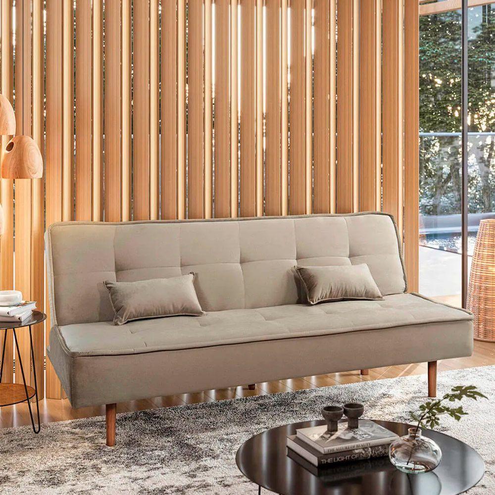 Sofá Cama Silver 3 Lugares Reclinável Suede 192cm Bege - 4