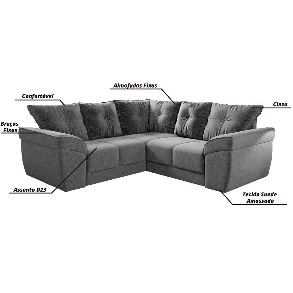 Sofá De Canto Moscou Cinza Cinza - 3