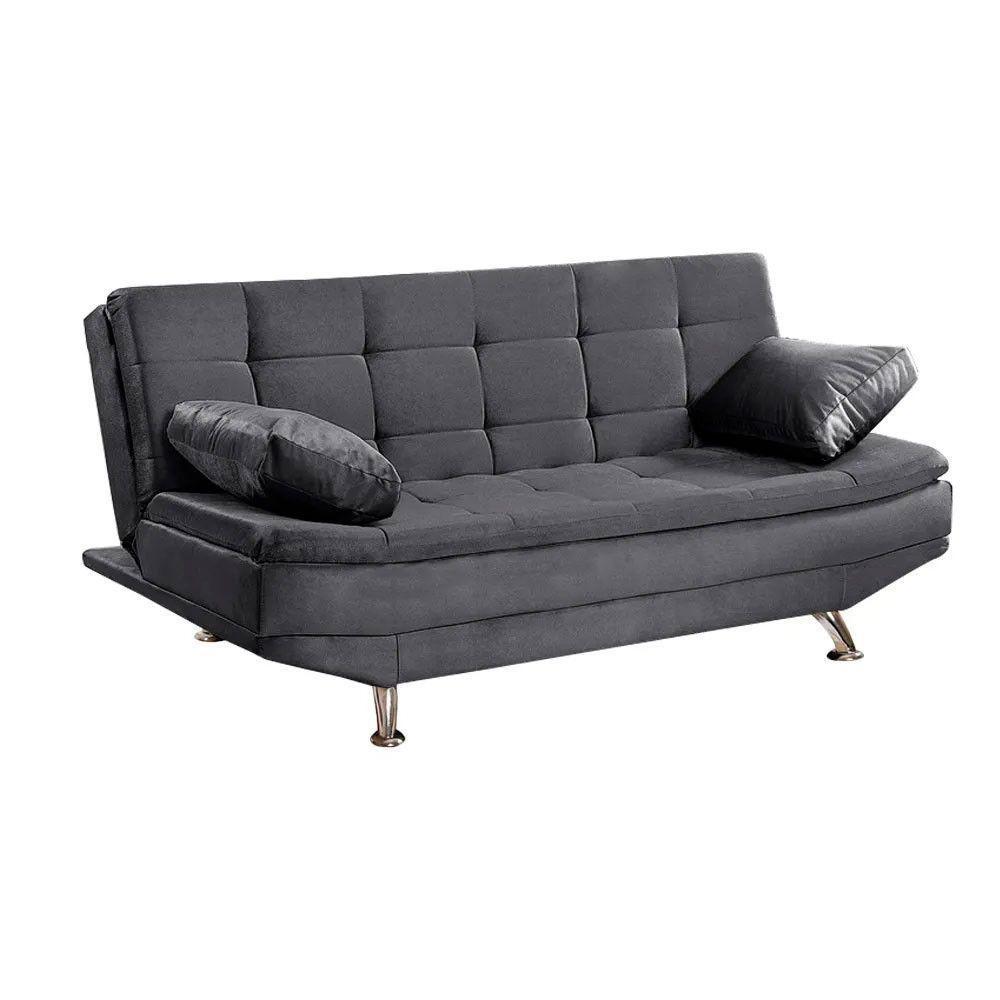 Sofá Cama Valencia 3 Lugares Reclinável Veludo Cinza - Speciale Home Cinza - 1