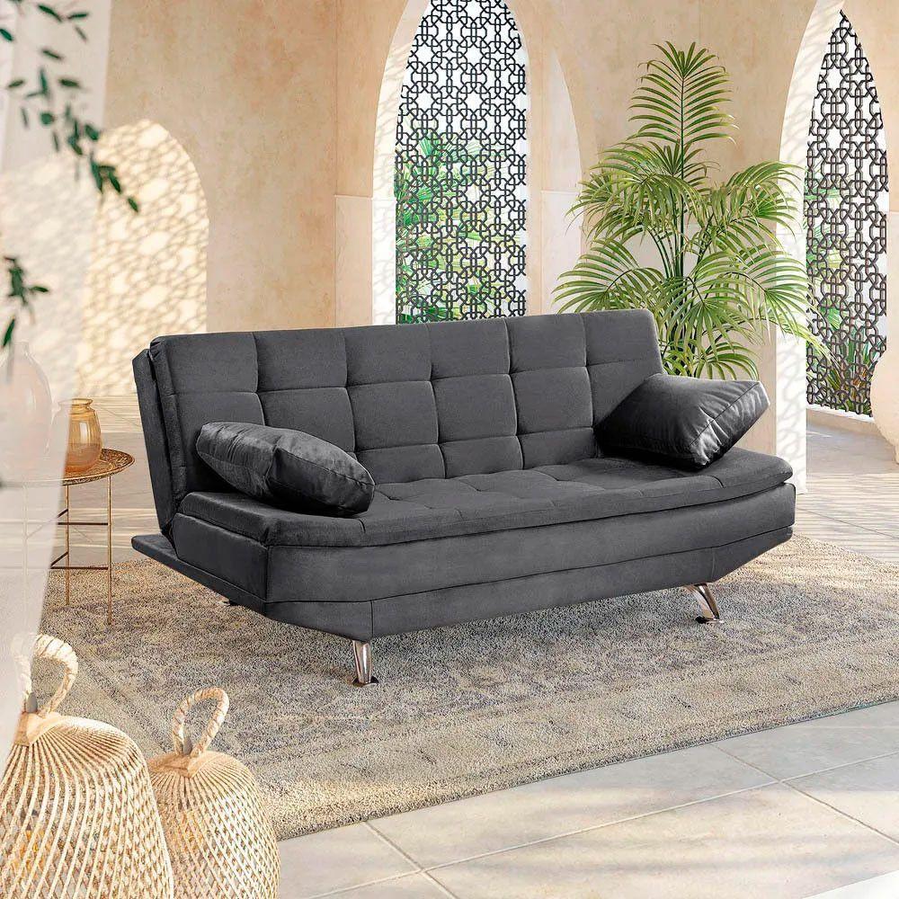 Sofá Cama Valencia 3 Lugares Reclinável Veludo Cinza - Speciale Home Cinza - 8