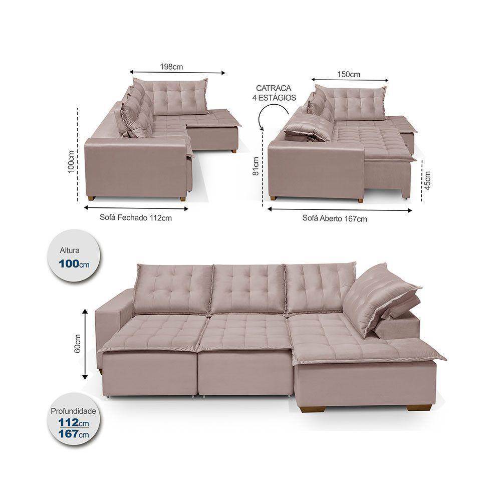 Sofá De Canto 5 Lugares 270cm Retrátil E Reclinável Rose - 4