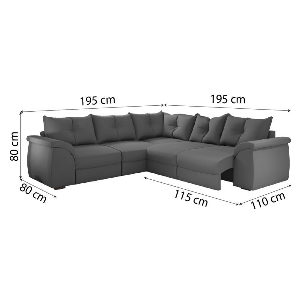 Sofá de Canto 5 Lugares com Retrátil Qatar Suede Cinza - 4
