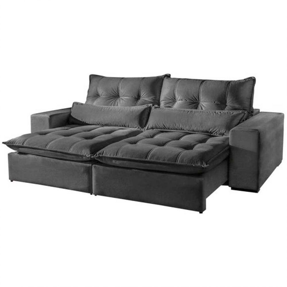 Sofá Máximo 4 Lugares Retrátil Reclinável 2.50m Veludo Mundial Estofados Cinza Profundo - 5