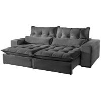 Sofá Máximo 4 Lugares Retrátil Reclinável 2.50m Veludo Mundial Estofados Cinza Profundo - 9