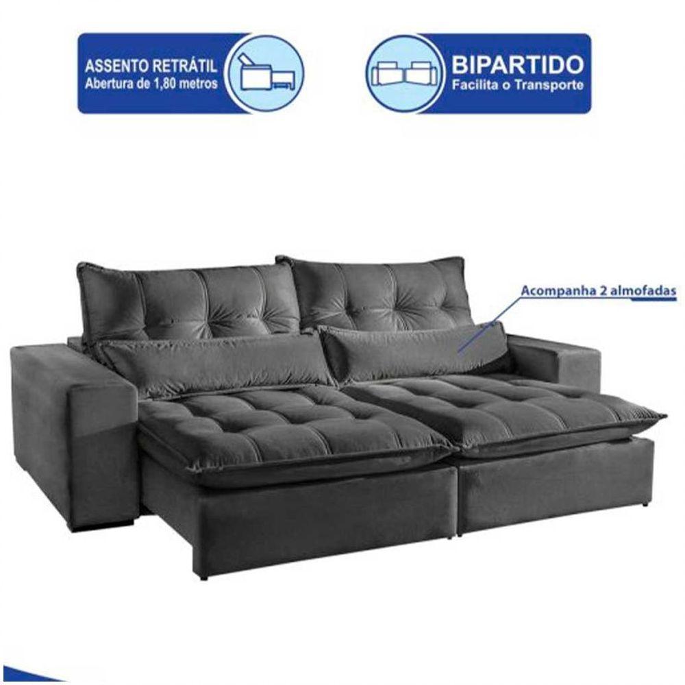 Sofá Máximo 3 Lugares Retrátil Reclinável 2.30m Veludo Mundial Estofados Cinza Profundo - 4