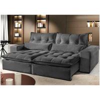 Sofá Máximo 3 Lugares Retrátil Reclinável 2.30m Veludo Mundial Estofados Cinza Profundo - 1