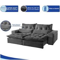 Sofá Máximo 3 Lugares Retrátil Reclinável 2.30m Veludo Mundial Estofados Cinza Profundo - 3