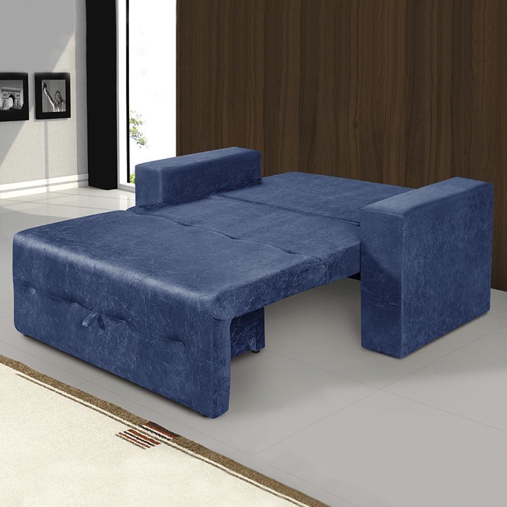 Sofá-cama 2 Lugares Pratik 5000 Mamflex Azul Suede Amassado Azul - 4