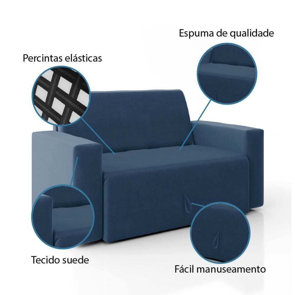 Sofá-cama 2 Lugares Pratik 5000 Mamflex Azul Suede Azul - 3
