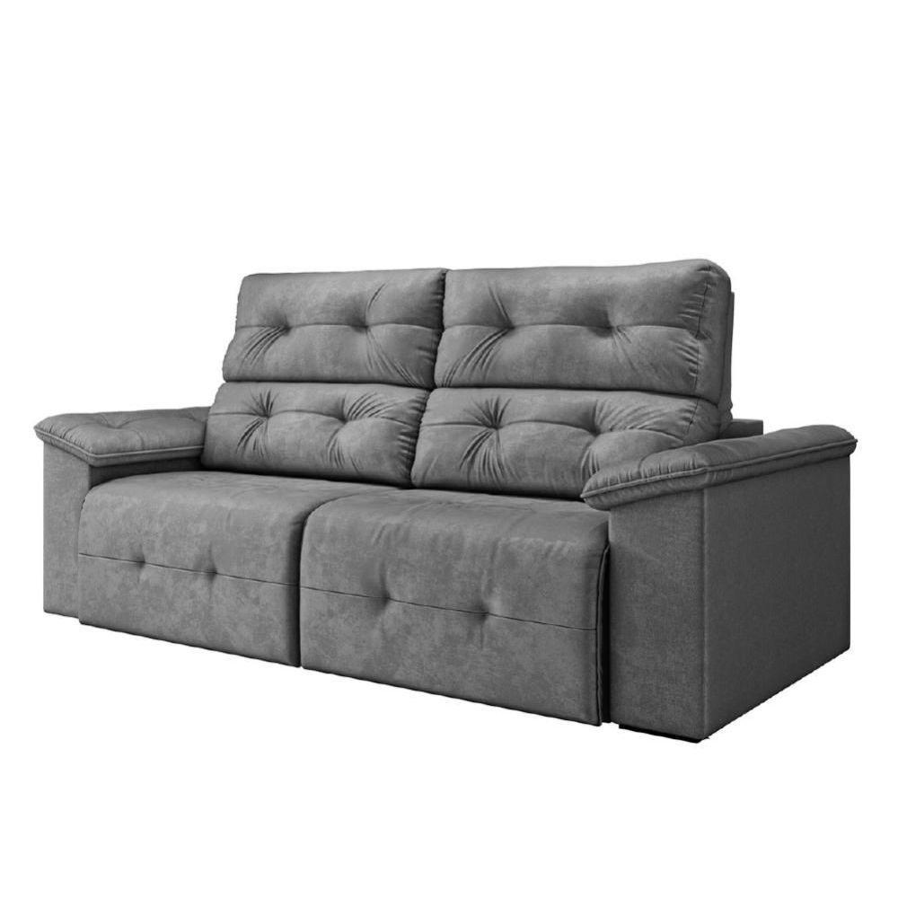 Sofá Retrátil Reclinável 1,95m Cama 3 Lugares Marrocos Cinza Suede Cinza - 1