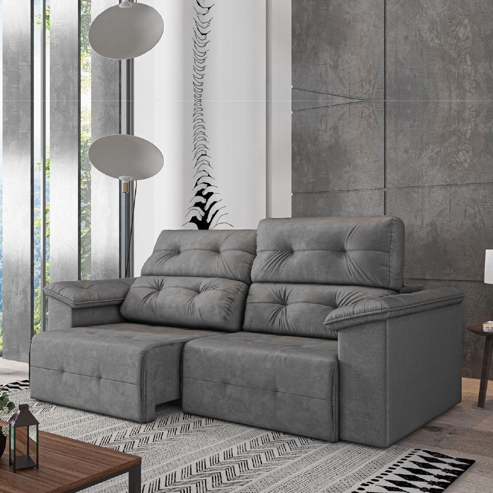 Sofá Retrátil Reclinável 1,95m Cama 3 Lugares Marrocos Cinza Suede Cinza - 5