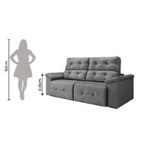 Sofá Retrátil Reclinável 1,95m Cama 3 Lugares Marrocos Cinza Suede Cinza - 2