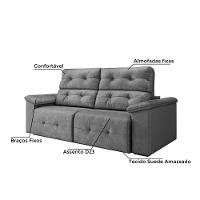 Sofá Retrátil Reclinável 1,95m Cama 3 Lugares Marrocos Cinza Suede Cinza - 3