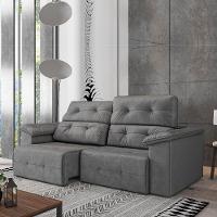 Sofá Retrátil Reclinável 1,95m Cama 3 Lugares Marrocos Cinza Suede Cinza - 5