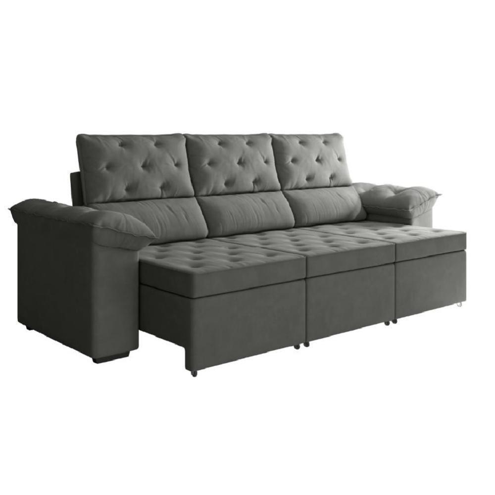 Sofá Retrátil 3 Lugares 2,10m York Suede Cinza - 2