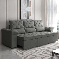 Sofá Retrátil 3 Lugares 2,10m York Suede Cinza - 1