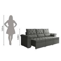 Sofá Retrátil 3 Lugares 2,10m York Suede Cinza - 3